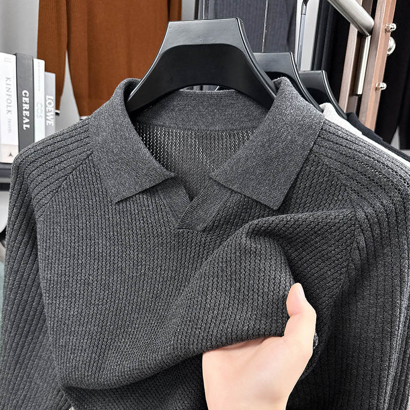 Pure Cotton Seagull Collar Knitwear Men's Autumn and Winter New Fashion All-Match Knitwear Stripesd Elastic Loose Men's Knitwear