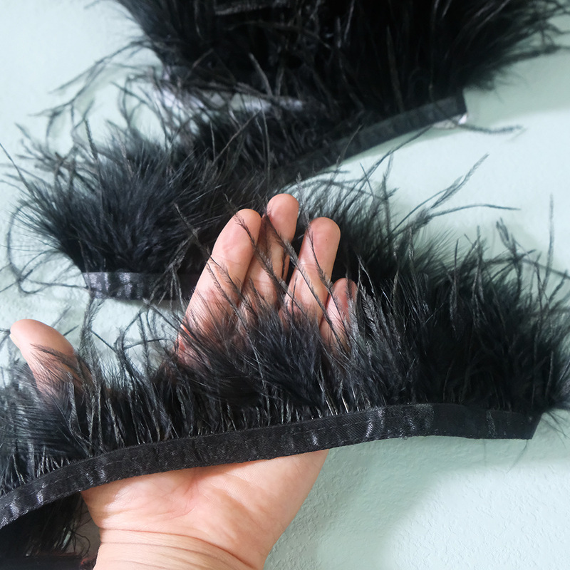 Spot wholesale black and white turkey feather cloth with ostrich silk cloth vascular velvet lace clothing cuff feather accessories