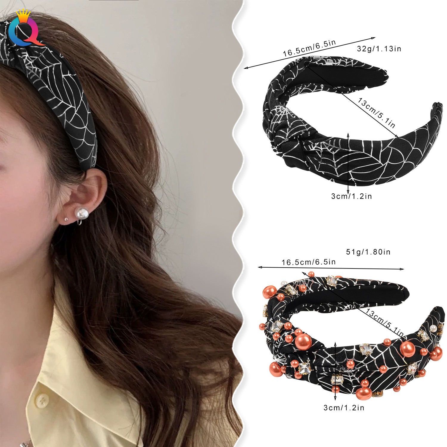 190g Weight Hair Band Hair Accessories Type Pearl Inlay Material 1 Piece Quantity Holiday, Festival Occasion Halloween Festival Skull Pattern Women's Gender Streetwear Style Streetwear Women's Skull Pearl Hair Band 1
