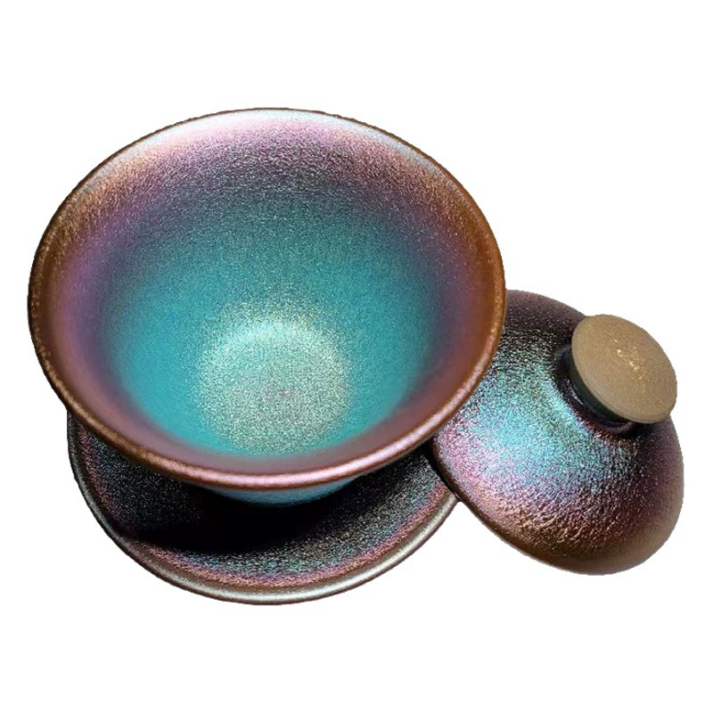 Красочная чашка для чая, чайная чашка Цзяньян, чашка мастера с железным ободком, маленькая чайная чашка, винтажная керамическая чашка, чаша с деревянной крышкой в виде листа лотоса и Будды