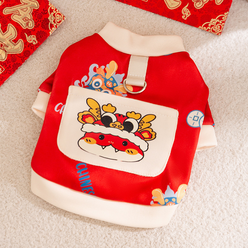 Otoño y invierno perros Año Nuevo rojo festivo Tang traje gato cálido y grueso algodón Teddy mascotas ropa de perro de Año Nuevo
