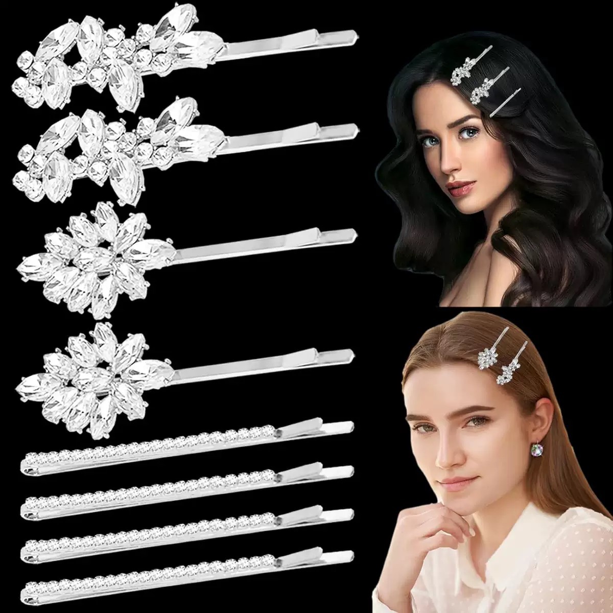 Europa y los Estados Unidos suministraron abrazaderas de cabello de cristal de diamante de ojo de caballo, abrazaderas de cabello de cabeza detrás, toques de cabello de perlas, conjunto de clip de resorte.