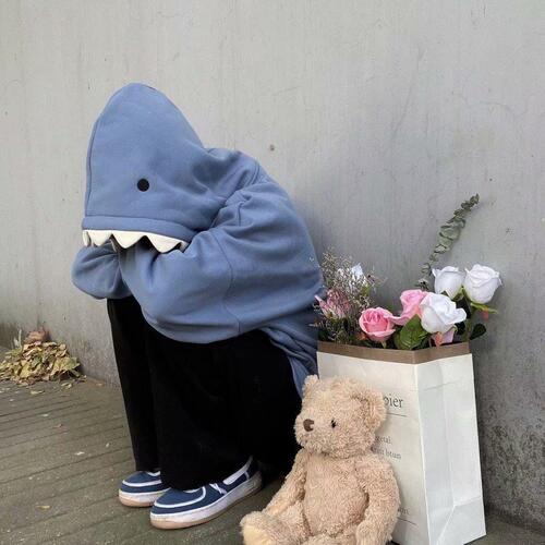 Shark Hat Hoodie  Autumn/Winter New Arrival Unisex Couple Plush Loose Student Funny Design T-shirt Jacket
