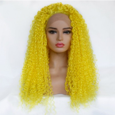 Peluca amarilla europea y americana, casco africano, peluca de red rosa, peluca rizada LW0292