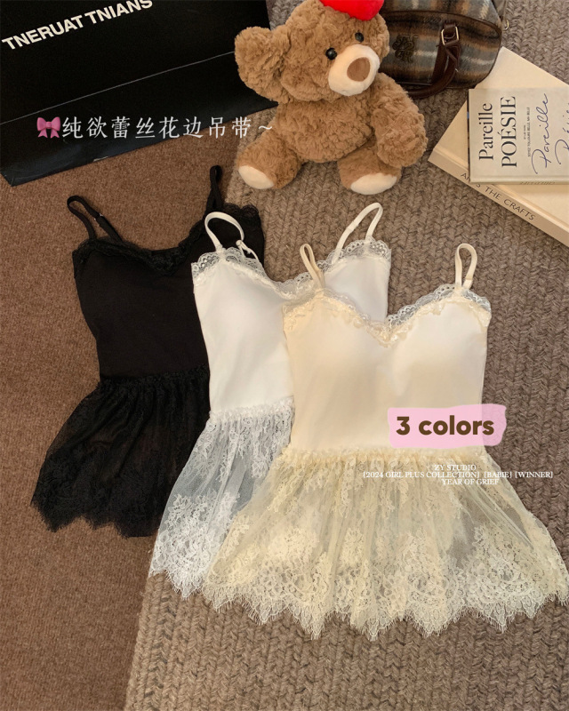 1085 # レーヨン素材のVネック、上品なレースのスリップドレス、重ね着風メッシュスプライシング、ゆったりとしたスタイル|undefined