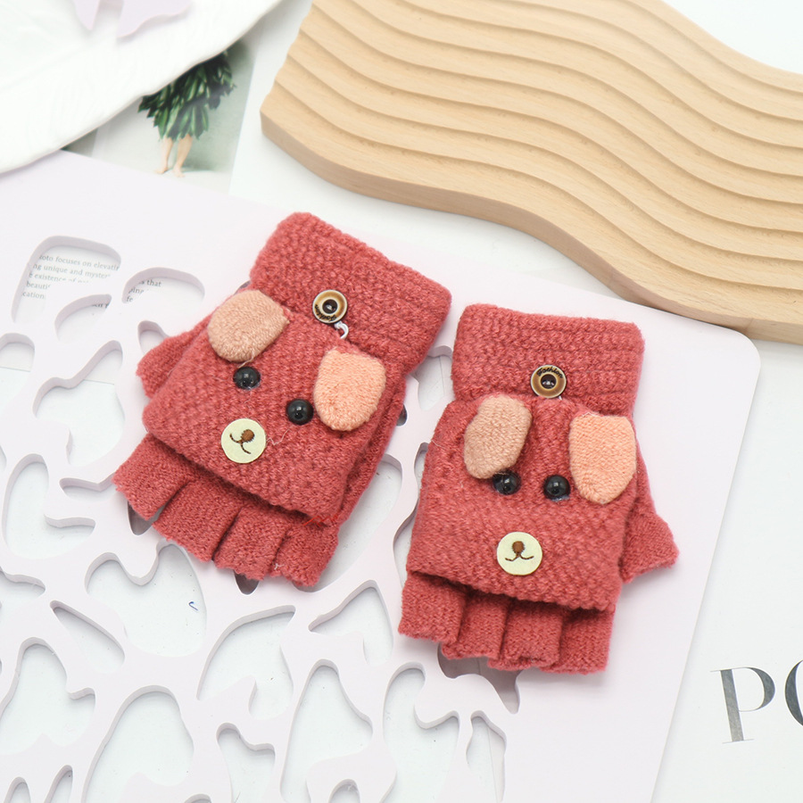 Guantes de invierno de medio dedo para niños niños niños niños niñas estudiantes lindos guantes de peluche de dibujos animados