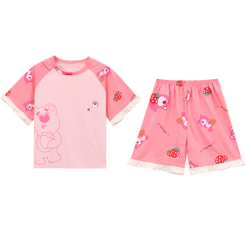 Pijamas infantiles niñas de manga corta verano delgado dibujos animados yu Gui perros niñas de niños mayores set de ropa de bebé