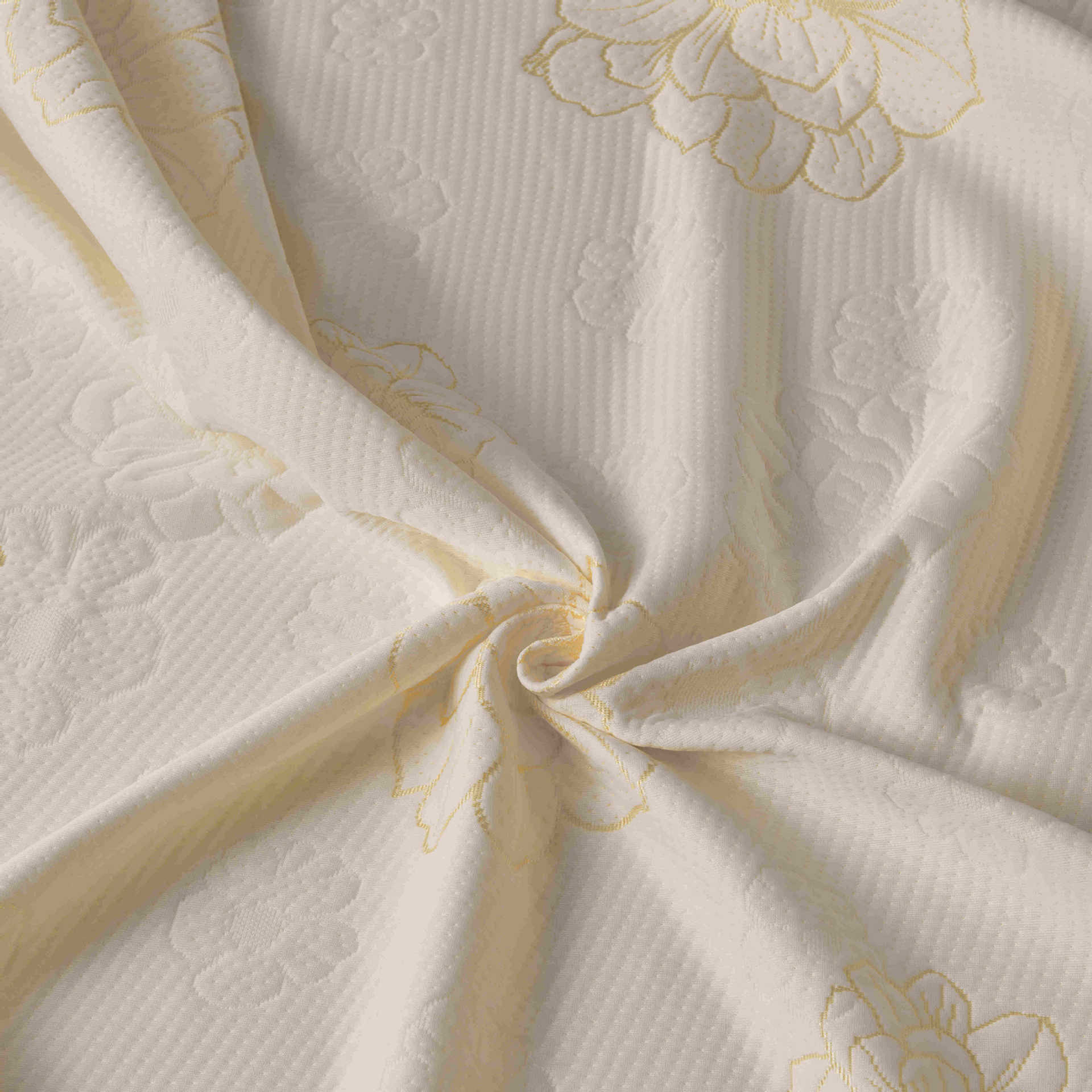 【厂家供应】180克床垫布黄色单面针织提花花卉图案热销床垫面料