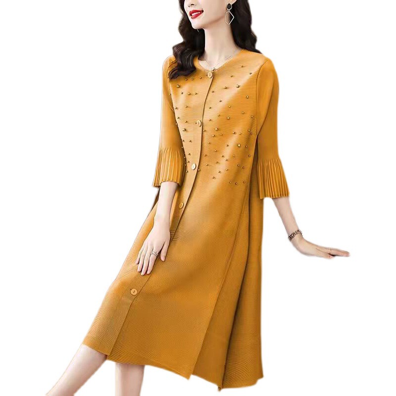 Plus-Size Women's Pleated Dress 2026 Spring and Autumn New Style Elegant Lady Loose Slimming Cardigan Jacket