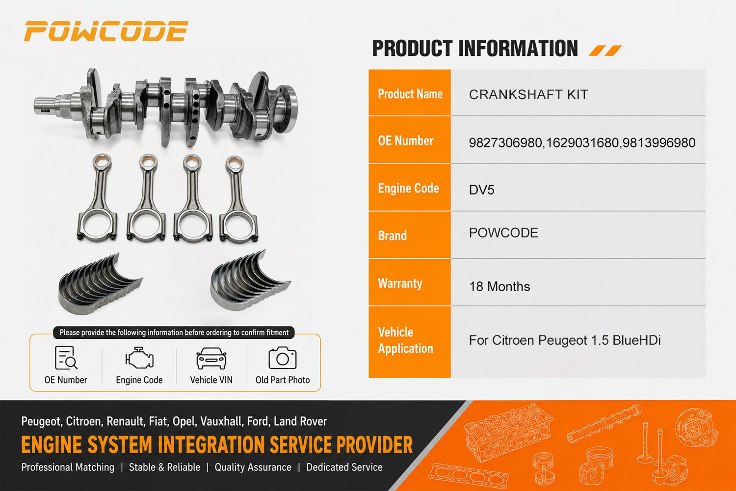1629031680 is suitable for Peugeot, Citroën, and Ford 1.5 DV5 engine cast iron crankshaft connecting rod bushings