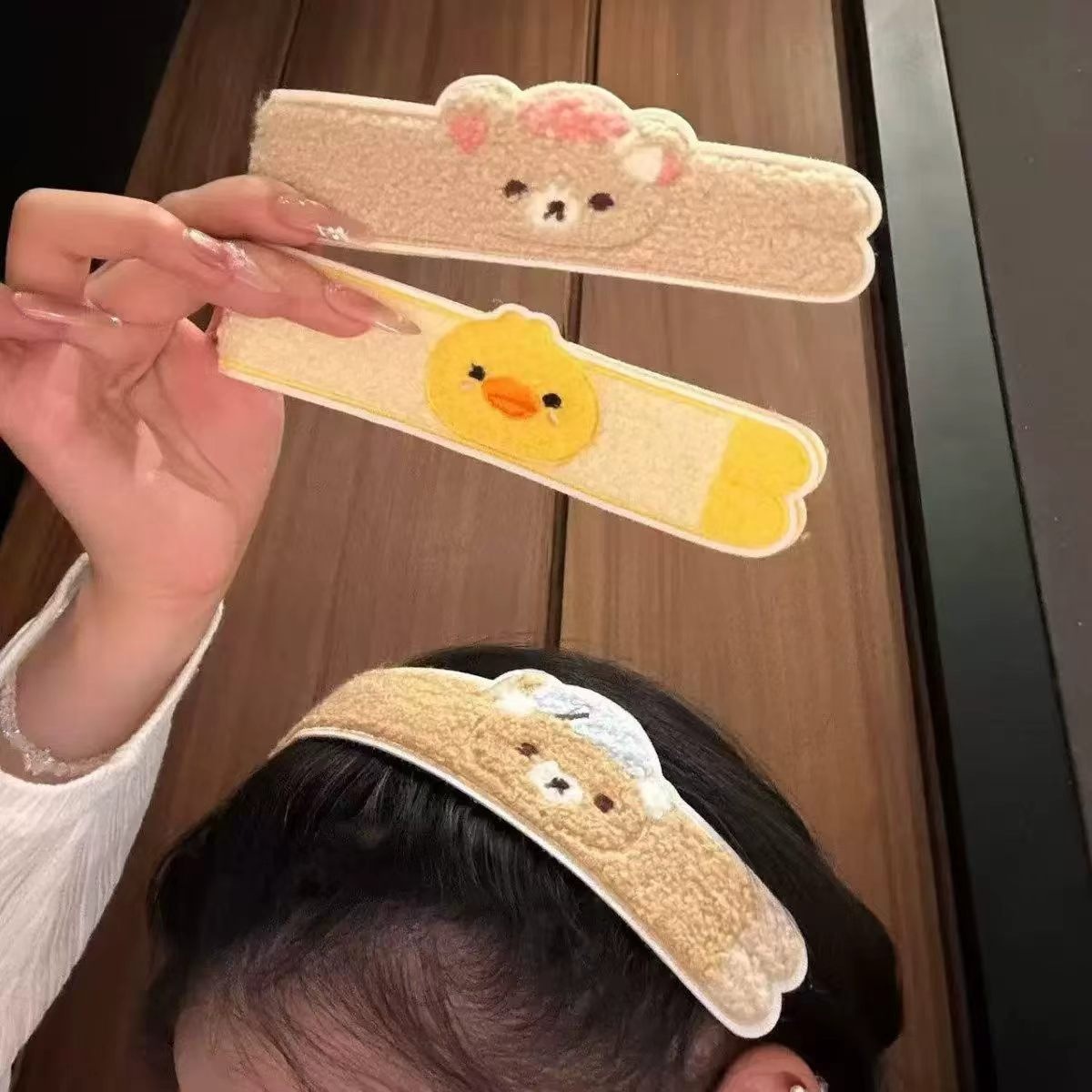 Cute long strip Rilakkuma chick magic tape cartoon headband for women, dual-use for washing face, fixing stray hair and bangs