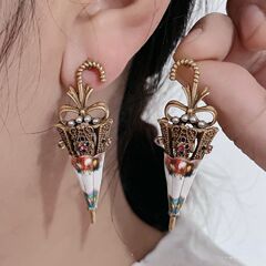 复古重工创意镂空雨伞耳钉女轻奢高级感西洋中古优雅气质百搭耳饰