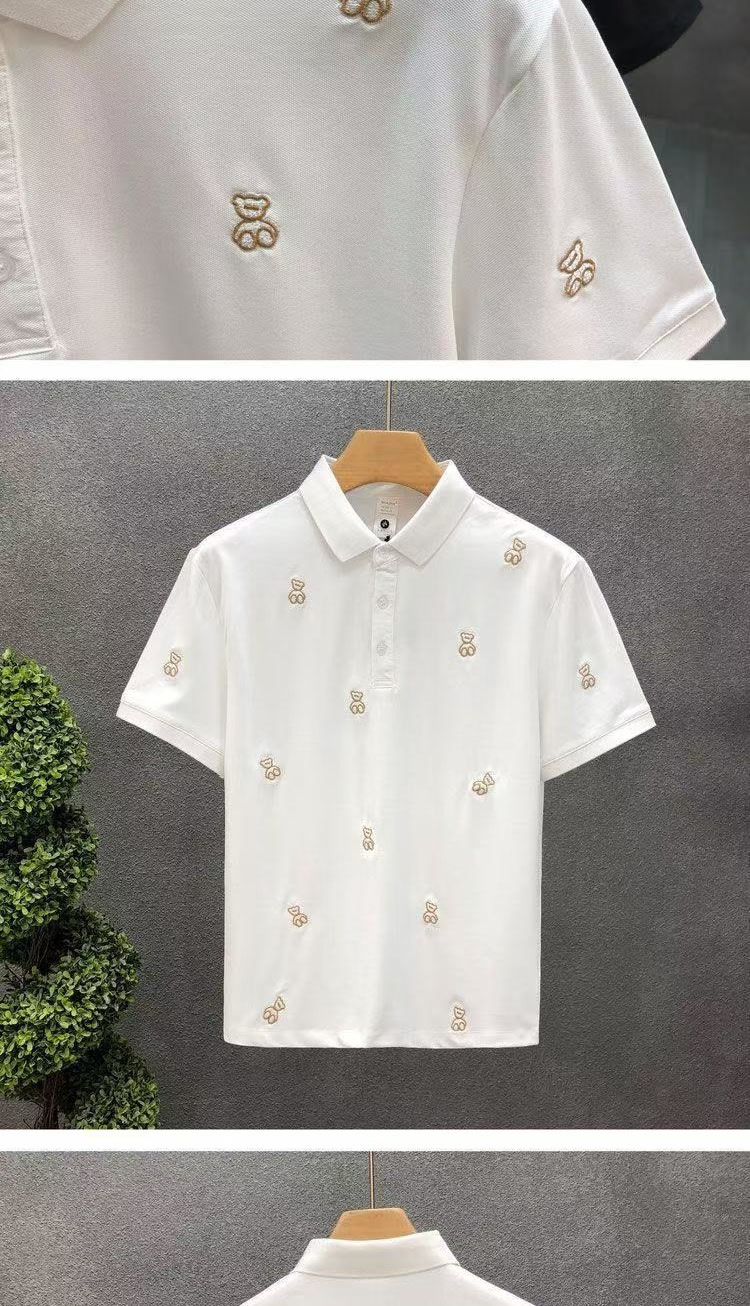 Men's Premium Polo Shirt - Korean-Inspired Minimalist Design With Embroidered Bear For Casual Sophistication_viptrois.com