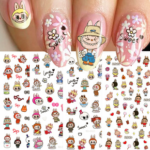 Cartoon Cute Labubu Embossed Nail Art Stickers Scandinavian Elf Style Labubu 5D Stereo Nail Decoration Stickers