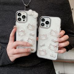 滴ゴムメッキフラッシュドリル凱蒂猫蝶ネクタイiPhone16リンゴ15は13/14pro max携帯ケースを適用する