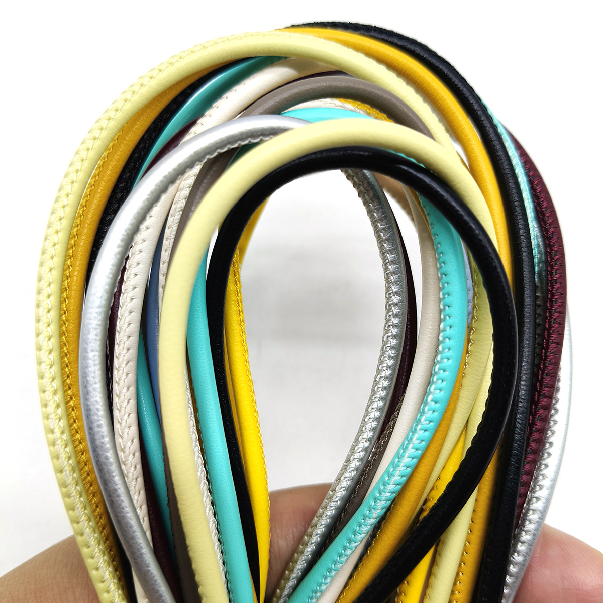3 / 5 / 6 / mm cuero PU de color trenzado núcleo de cosura de automóvil cuerdas redondas bolsas DIY llavero de teléfono móvil colgante decoración