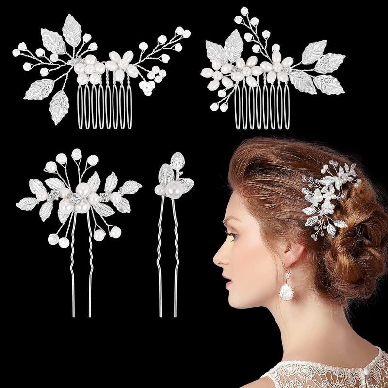 真珠のu型のヘアピンのヘアピンのビーズの花の髪とフォークの髪のドリルの花嫁の髪の花のフォークのu型のヘアピンの女性|undefined