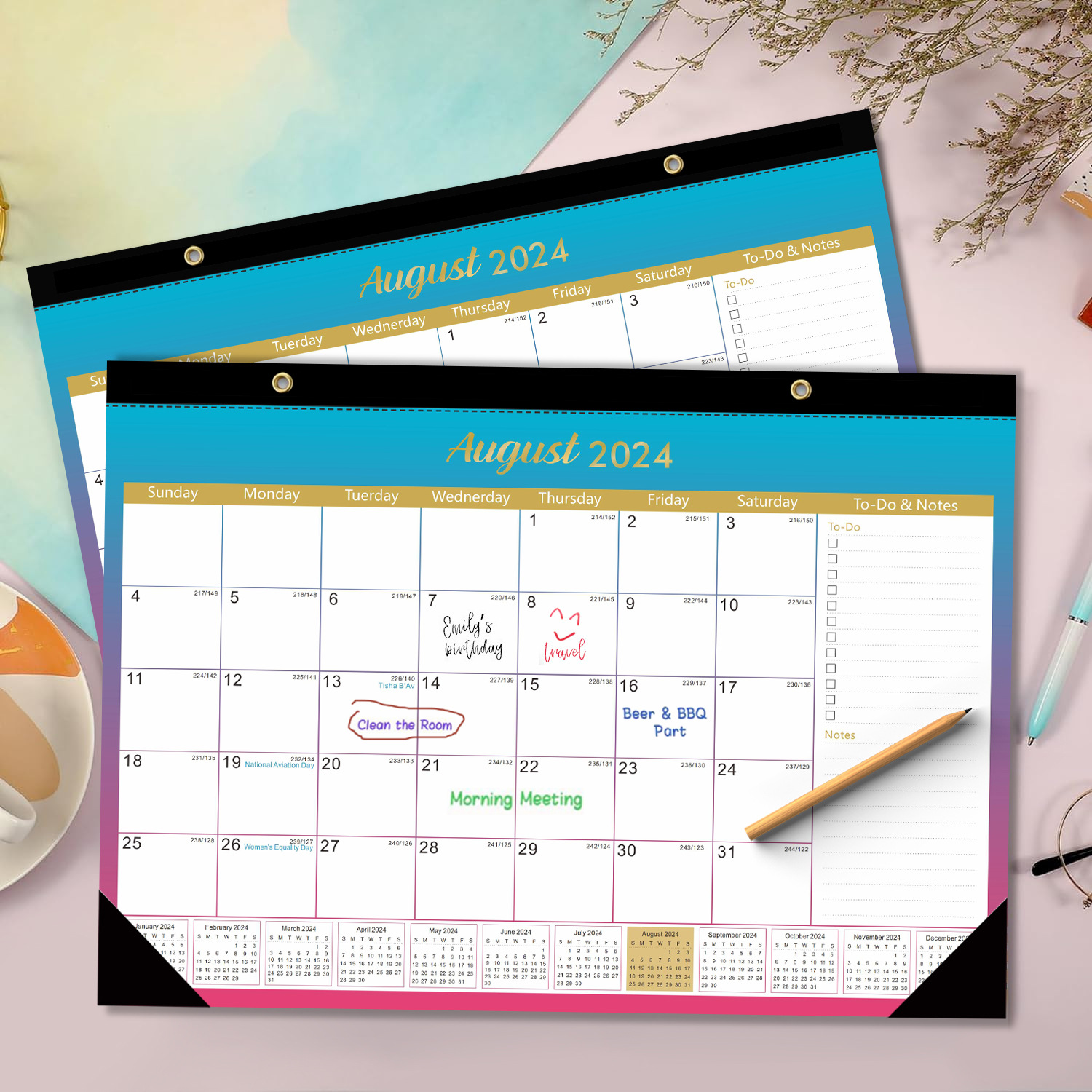 Calendar 2024 New Wall Calendar Desk Calendar Paper Annual Monthly Calendar Memo Monthly Planner European and American Holiday Cross-border English Version