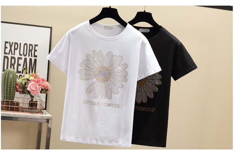 Women's Oversized Cotton T-shirt With Daisy Diamond Detail_voghion.com