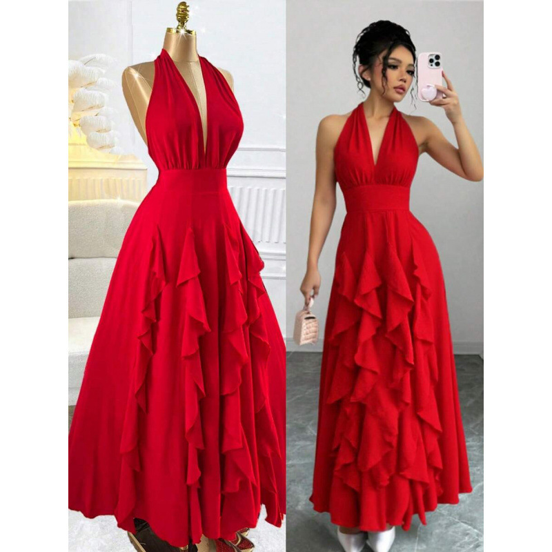 Women Dresses Women's Red Bohemian Romantic Elegant Wedding Guest Graduation Dress