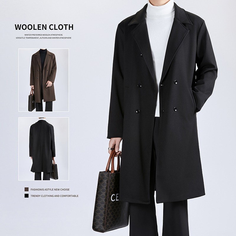 한국 스타일 느슨한 세트 칼라 윈드 브레이커 남자 중간 길이의 잘 생긴 가을 겨울 코트 라이트 성숙한 스타일 하이 엔드 남성용 코트