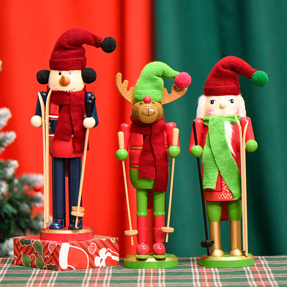 Shangxin spot ventas directas de fábrica 30cm muñeco de nieve alce cascanueces marionetas esquí Navidad adornos de madera