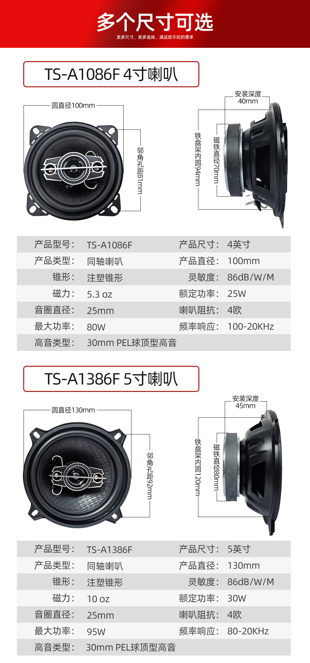 Wholesale car 4 inch 5 inch 6 inch coaxial speaker host high subwoofer car lossless audio full range speaker