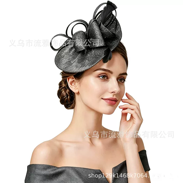 Linen headwear, small top hat, hairpin, headband, bridal wedding dress accessories, European and American head flower hair accessory, horse racing club top hat