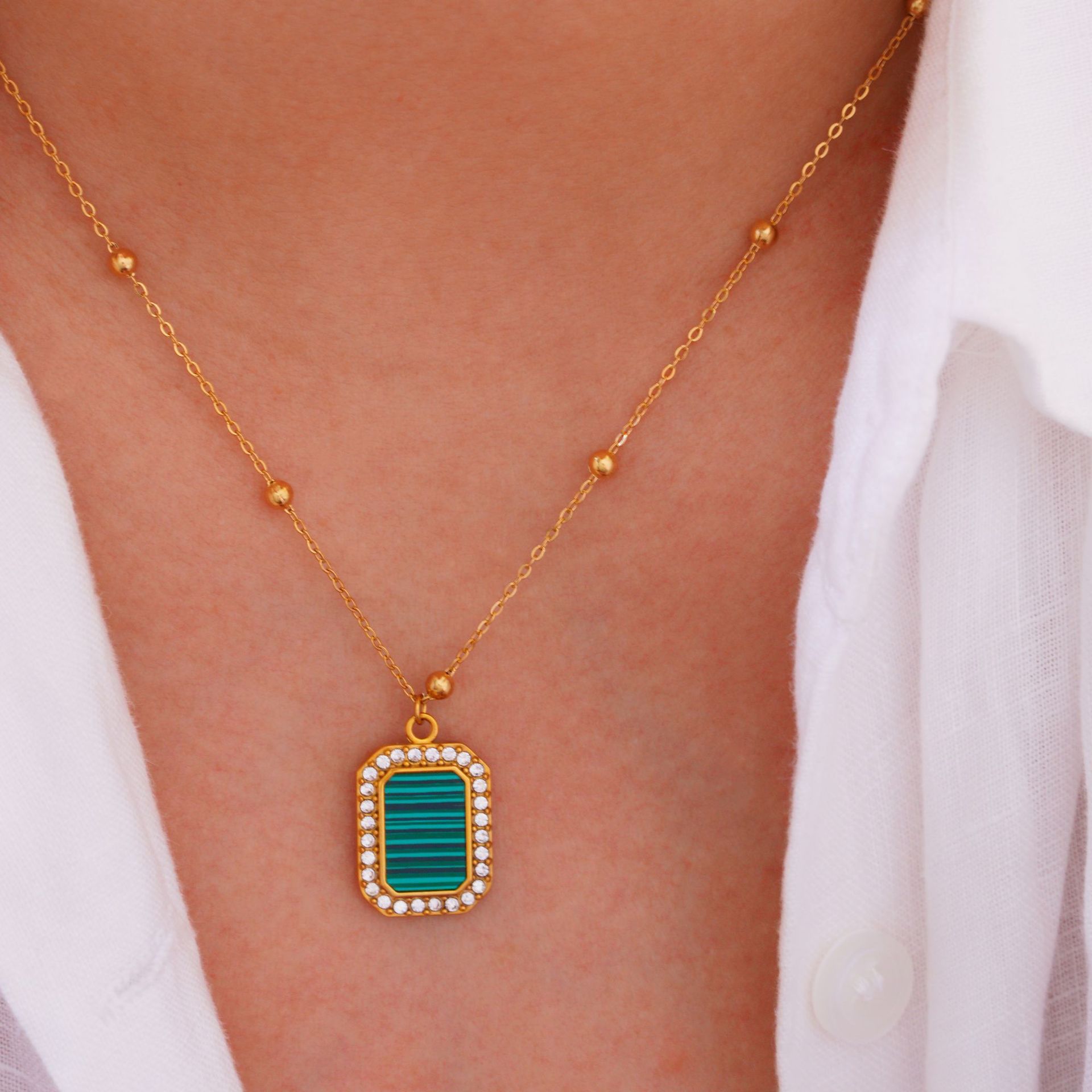 Elegant Lady Simple Style Natural Stone Titanium Steel Geometric Plating Women's Jewelry Set display picture 3