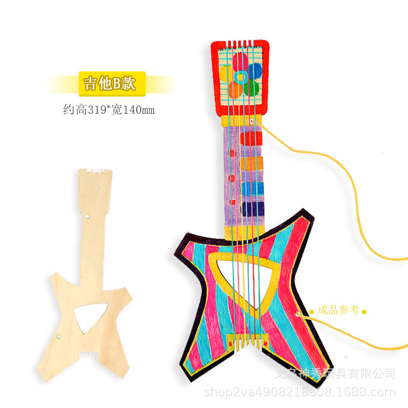 1 niños hechos a mano DIY pintura graffiti blanco en blanco guitarra de madera kindergarten instrumento musical casero pipa material creativo paquete