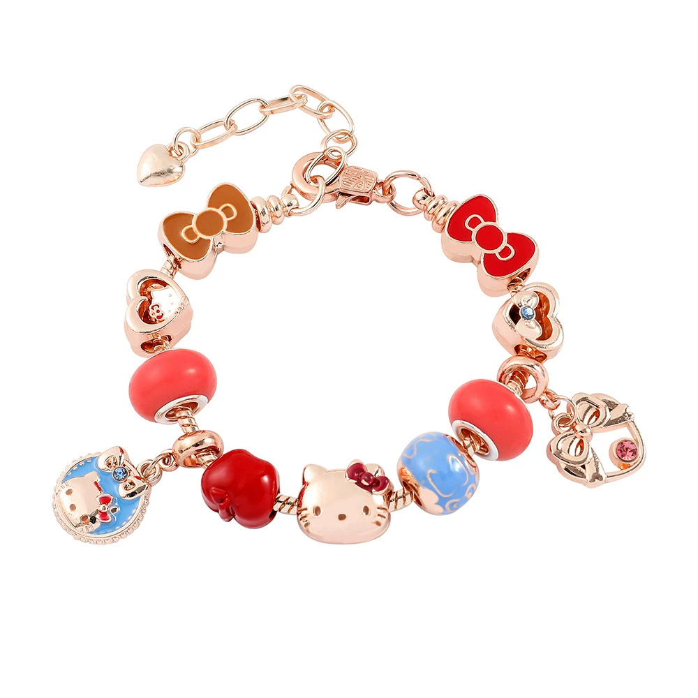 Браслет (Sanrio) Hello Kitty с бисером и шармами, розовое золото, регулируемый 2–4 см
