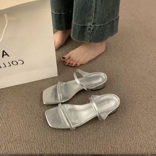 French Fairy Style Open Toe Square Head Slippers Women's Summer Wear 2025 New Casual Low Heel Sandals