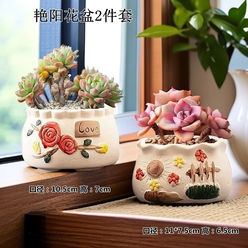 Trendy Succulent Flower Pots Coarse Pottery Breathable Indoor Succulent Pots Wholesale Clearance for Street Stalls