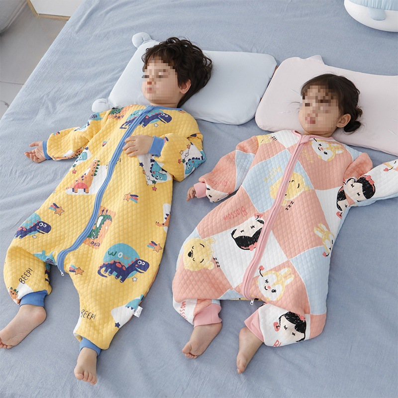 Children's Sleeping Bag Spring and Autum Pure Cotton Three-Layer Warm Medium and Large Kidsren's Air Cotton Baby Split-Leg Anti-Kick Quilt Autum Thin Style