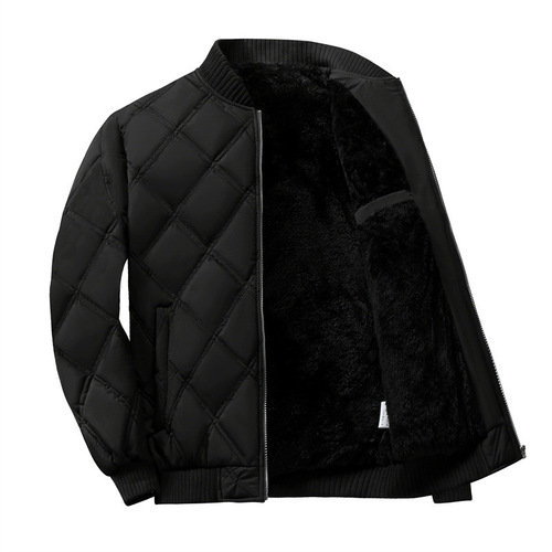 Cross-border baseball collar men's casual large size cotton jacket warm windproof cold-resistant cotton jacket diamond pattern baseball collar