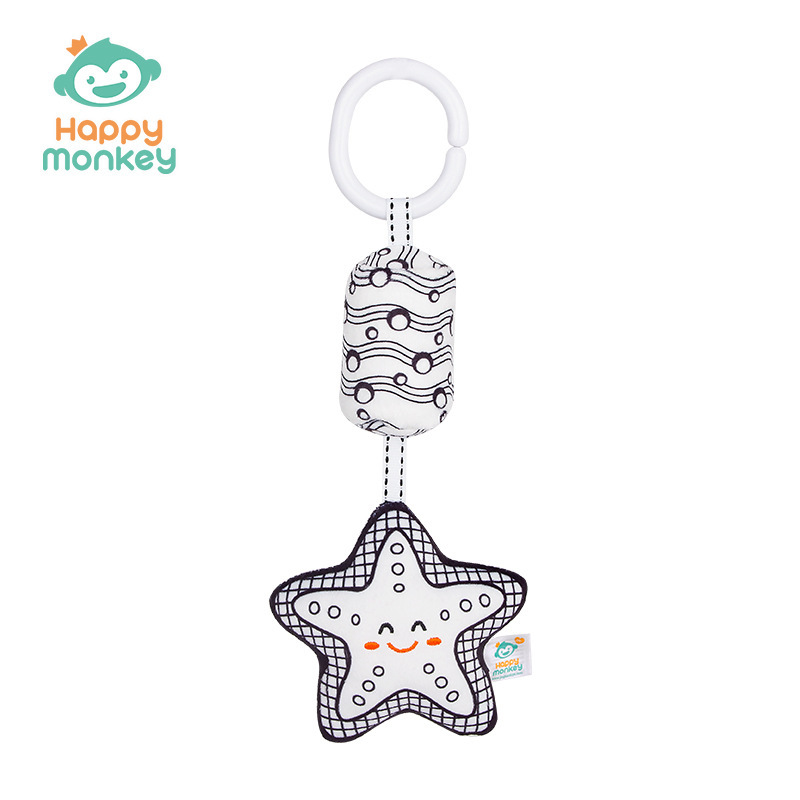 Juguete colgante para cuna Happymonkey, en blanco y negro, para recién nacidos, con campanas de viento, estimulación visual, juguete educativo temprano para bebés.