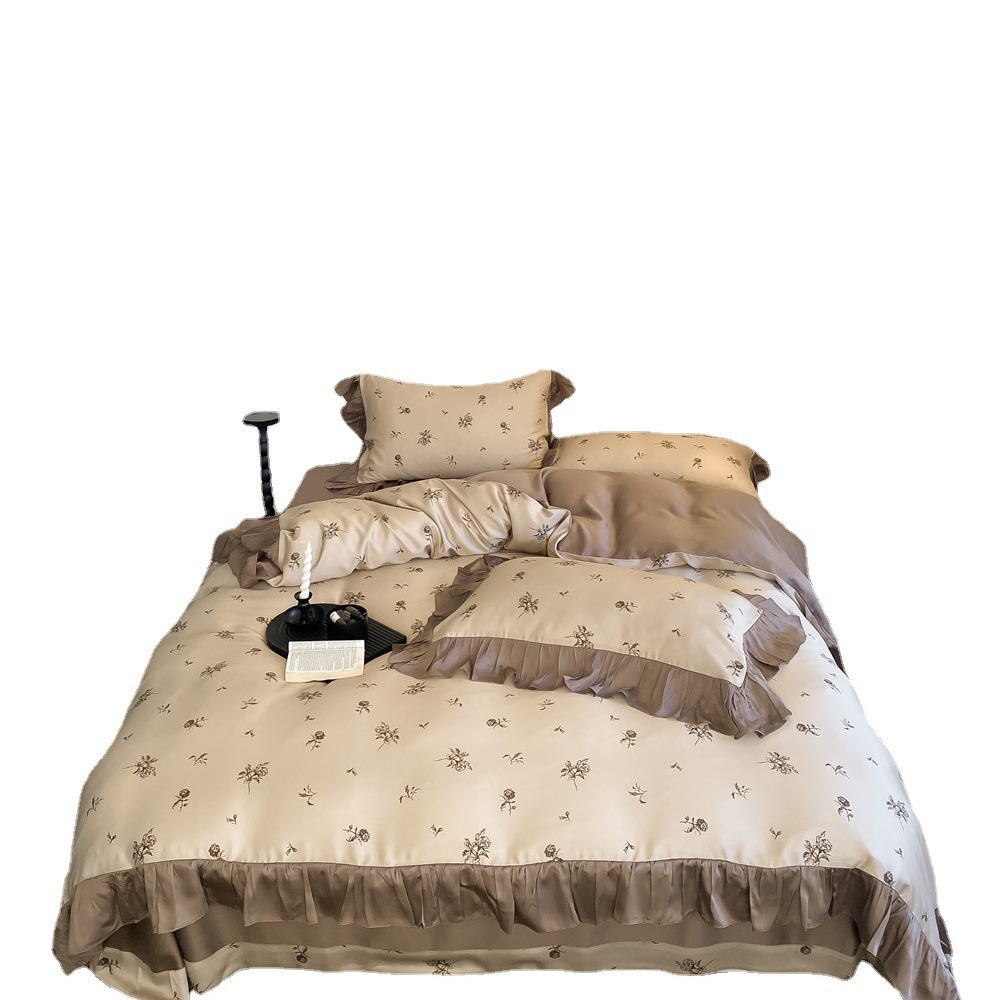 Nordic French Vintage Boho French-style Vintage Print Austrian Lenzing Tencel Four-piece Set, Summer Cool-touch Ice Silk, Silky Smooth Bedding For_voghion.com