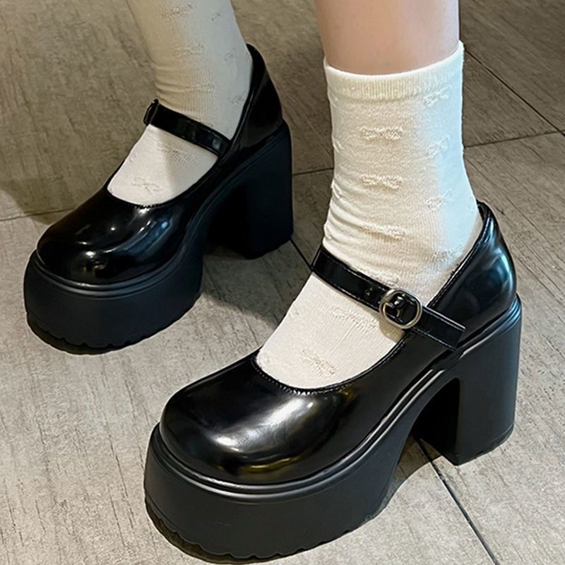 Black High Heels Women's 2023 Autumn New Japanese Style Dress Uniform British Academy Style Platform Bottom with White Socks