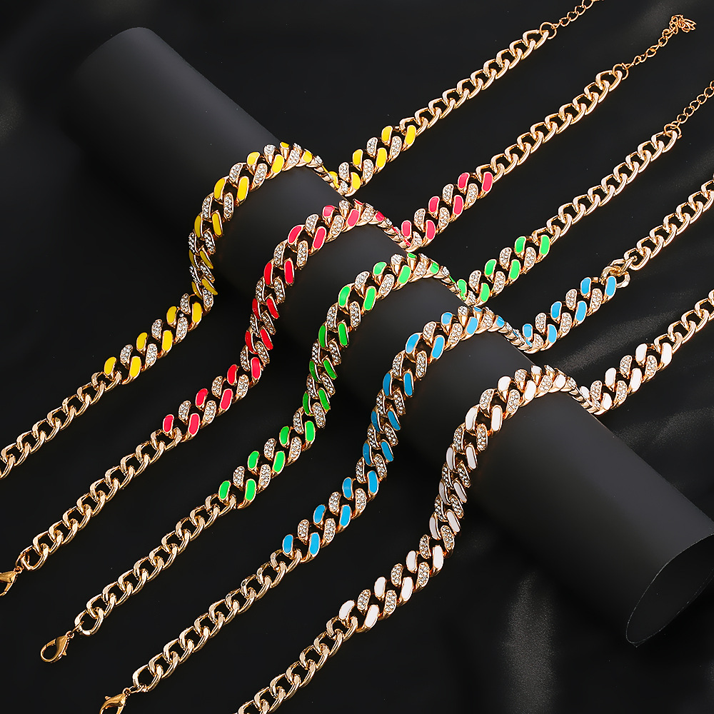 Hip-hop Zweifarbige Strass Dicke Kette Halskette Mode Trendige Kubanische Öltropfenkette display picture 5