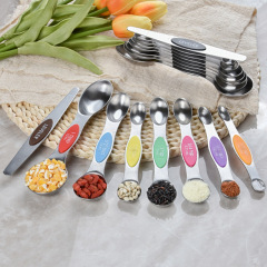 New Magnetic Dual-Head 430 Stainless Steel Measuring Spoons, Cups, and Spatulas Set of 8 with Colorful Handles and Graduated Notches
