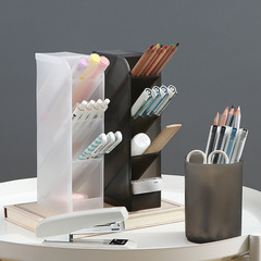 Creative oblique plug-in pen holder, transparent multi-grid makeup brush storage rack, stationery box, multi-functional desktop storage box