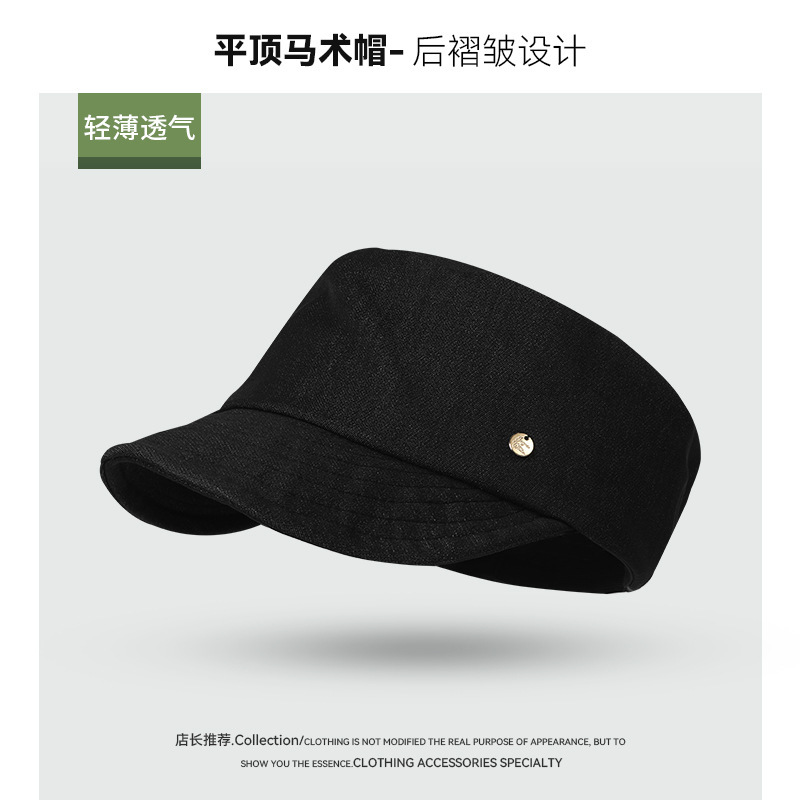 日系复古深蓝牛仔平顶马术帽女四季纯棉英伦风鸭舌帽韩版海军帽男|undefined