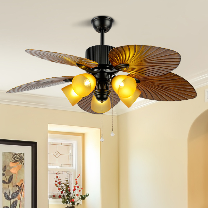 Nanyang Banana Leaf Fan Chandelier Bedroom Living Room American Retro Nostalgic Home Old-Fashioned Restaurant Ceiling Fan Light Casa