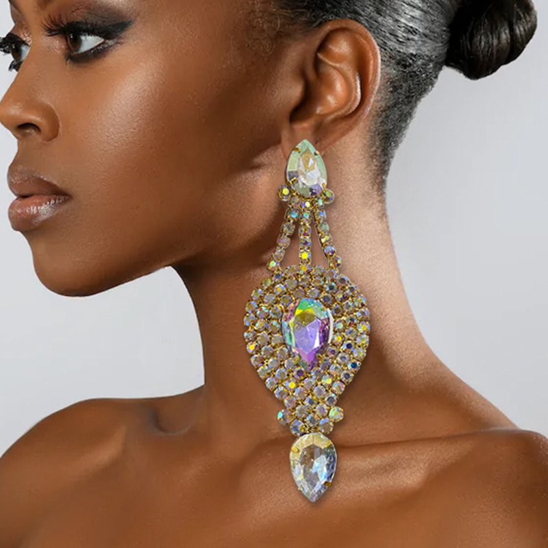 Ethnic Style Stripe Water Droplets Rhinestone Earrings Crystal Earrings 1 Pair