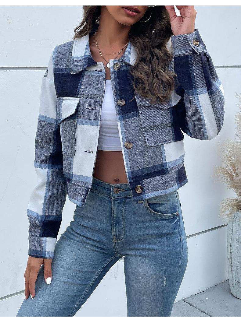 Abbigliamento donna giacca corta con risvolto cardigan scozzese corto_voghion.com