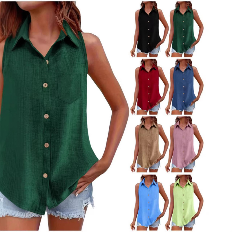 2026 European and American Cross-Border Amazon Ebay Summer Hot-Selling Collared Button-Down Sleeveless Women's Shirt Blouse