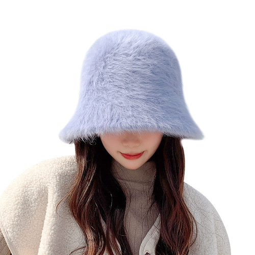 Autumn/Winter Rabbit Hair Water Bucket Hat for Girls, 3D Face-Shaping, Soft and Plush, Versatile and Warm, Fleece Han Style Fisherman Hat