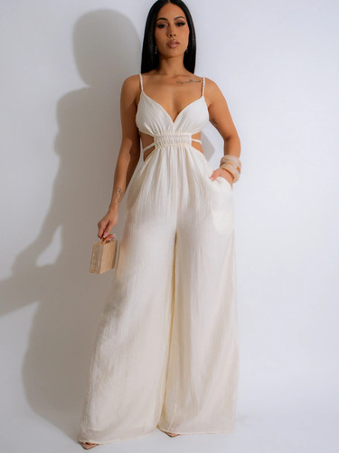 TZ9001 Western and Eastern Pure Color Women's Wide Leg Bodysuit Backless Fashion and Versatile Elegant
