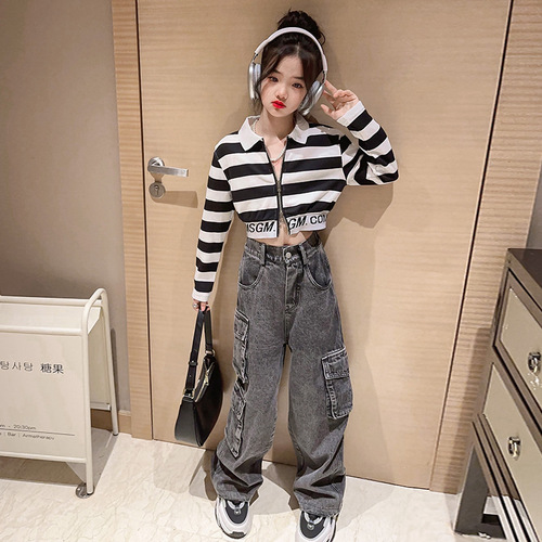 Girls' clothing fashionable jeans fashionable 2024 new children's spring clothing medium and large children's spring and autumn jeans