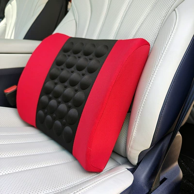 Car Memory Foam Electric Lumbar Waist support - knitted-fabric-black-and-red-without-electric
